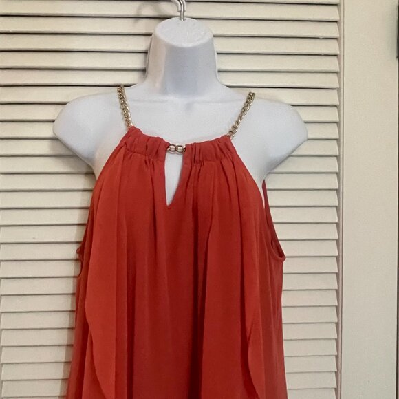 Thalia Sodi Coral Chain Halter Asymmetrical Dress L - Picture 3 of 10
